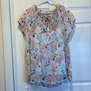 Liz Claiborne Multicolor Patterned Sheer Blouse With Attached Tank Top - Size L